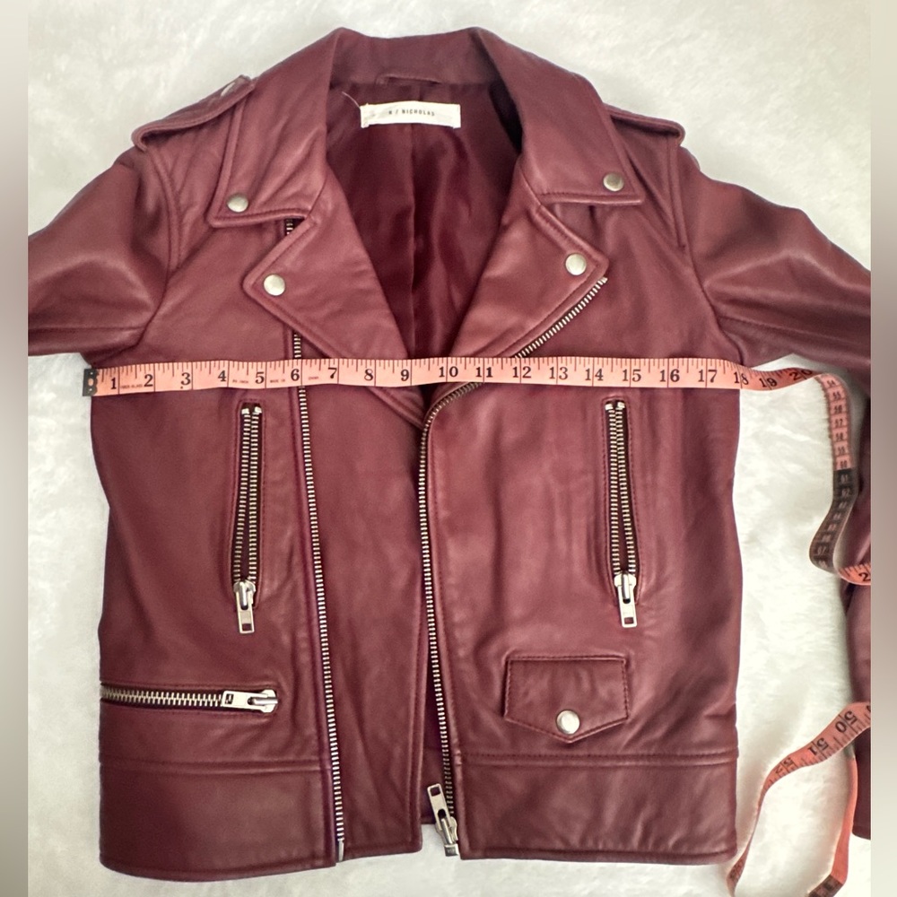 n nicholas Moto leather jacket burgundy maroon color/ New - Picture 4 of 10